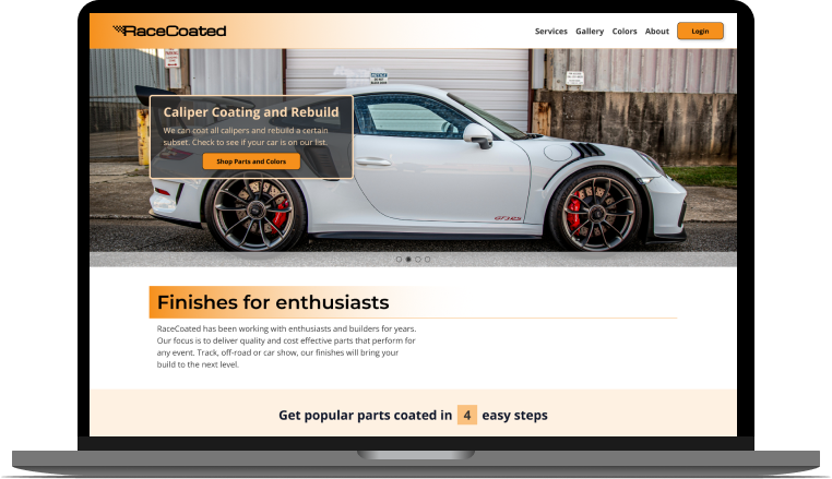 RaceCoated ordering experience on a laptop